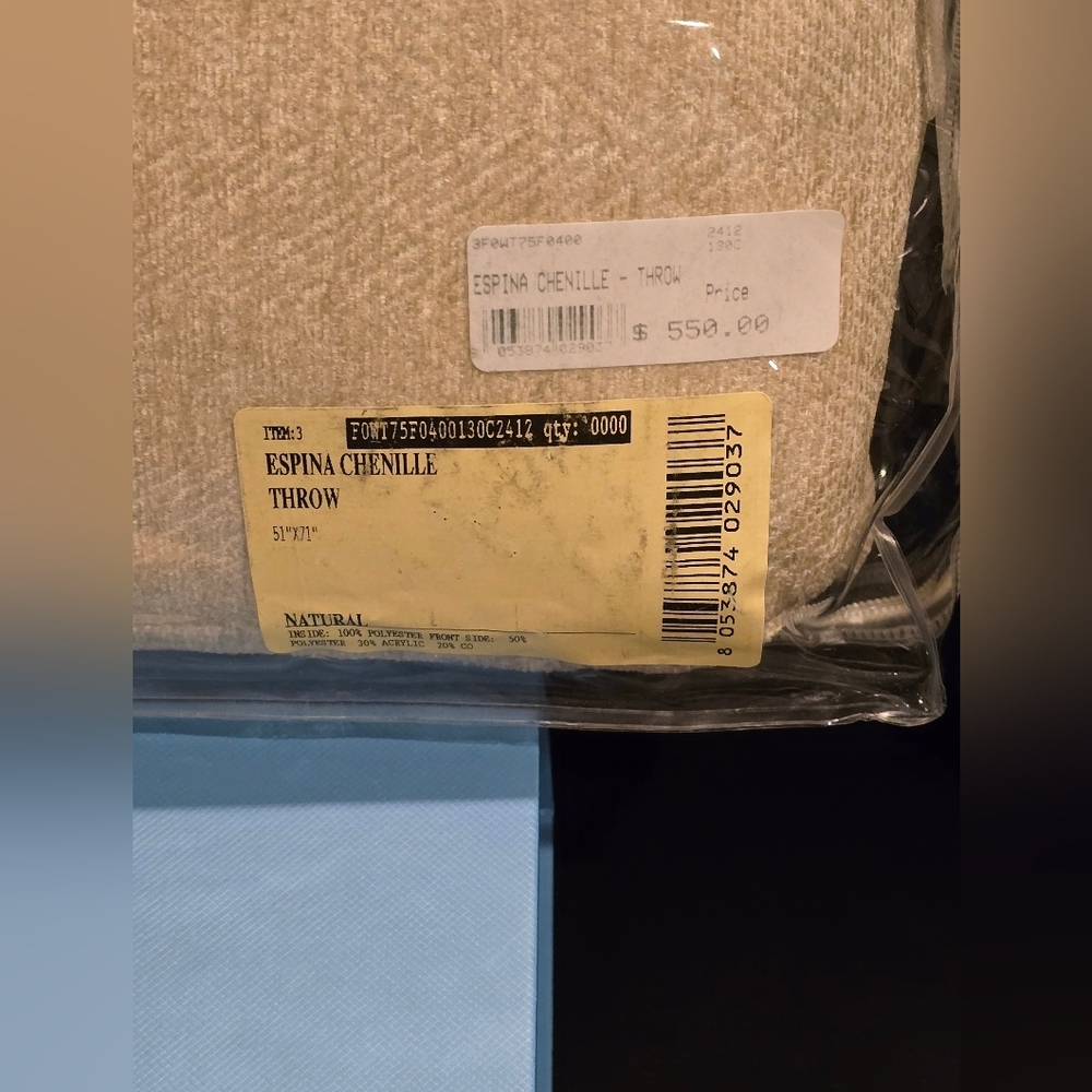 Sold OUT! Frette Luxury Brand New Espina Chenille Throw  Natural/Beige - Picture 4 of 9